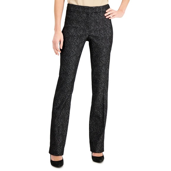 Anne Klein Pants Womens 12‎ Black Metallic Graphite Mid-Rise Flared NWT - Picture 1 of 8
